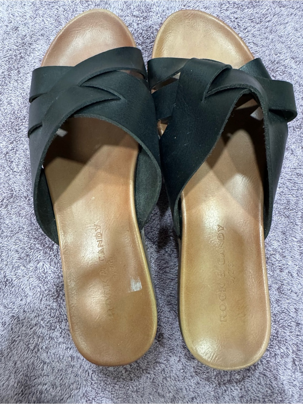 Rock & Candy Black Crisscross Slide Sandals (CL-5)